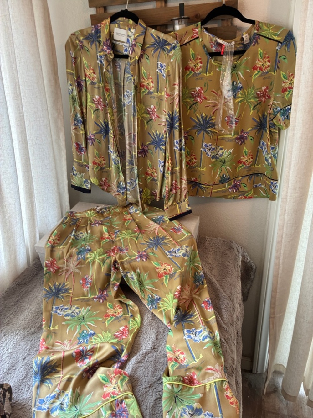 Scotch & Soda Floral Satin 3-Piece Set necklace Tan Green XS Far Far Away